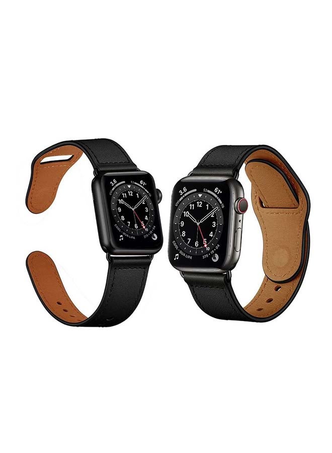 Perfii - Genuine Leather Replacement Band For Apple Watch Series 6/SE/5/4/3/2/1 Black - Image 1