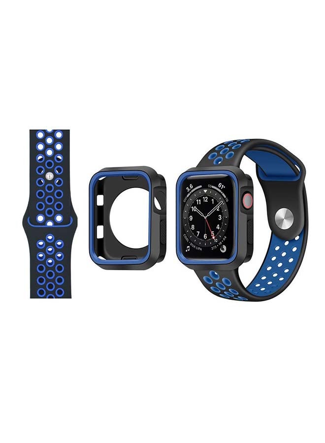 Perfii Tough Case Replacement Band For Apple Watch Series 6/SE/5/4 Black Blue