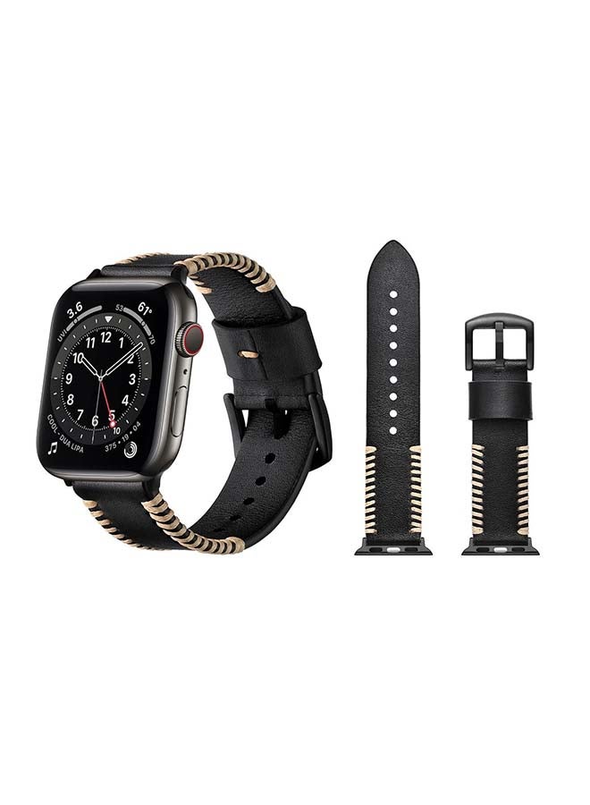 Perfii Milan Leather Replacement Band For Apple Watch Series 6/SE/5/4/3/2/1 Black