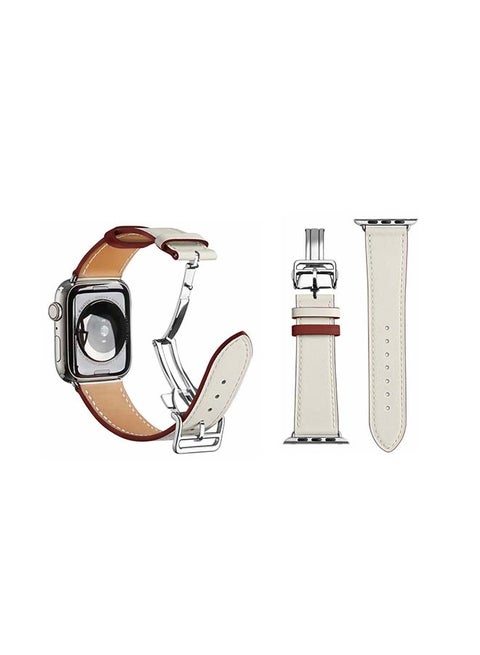 Genuine Leather Replacement Band For Apple Watch Series 6/SE/5/4/3/2/1 White Brown