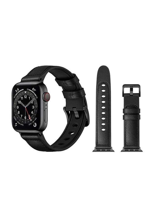 Perfii Genuine Leather Replacement Band For Apple Watch Series 6/SE/5/4/3/2/1 Black