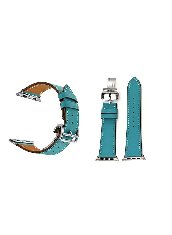 Perfii - Genuine Leather Replacement Band For Apple Watch Series 6/SE/5/4/3/2/1 Classic Blue - Image 1