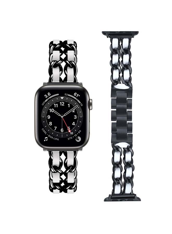 بيرفيي سوار بديل من الجلد بتصميم سلسلة لساعة أبل سلسلة 6/SE/5/4/3/2/1 أسود/أبيض