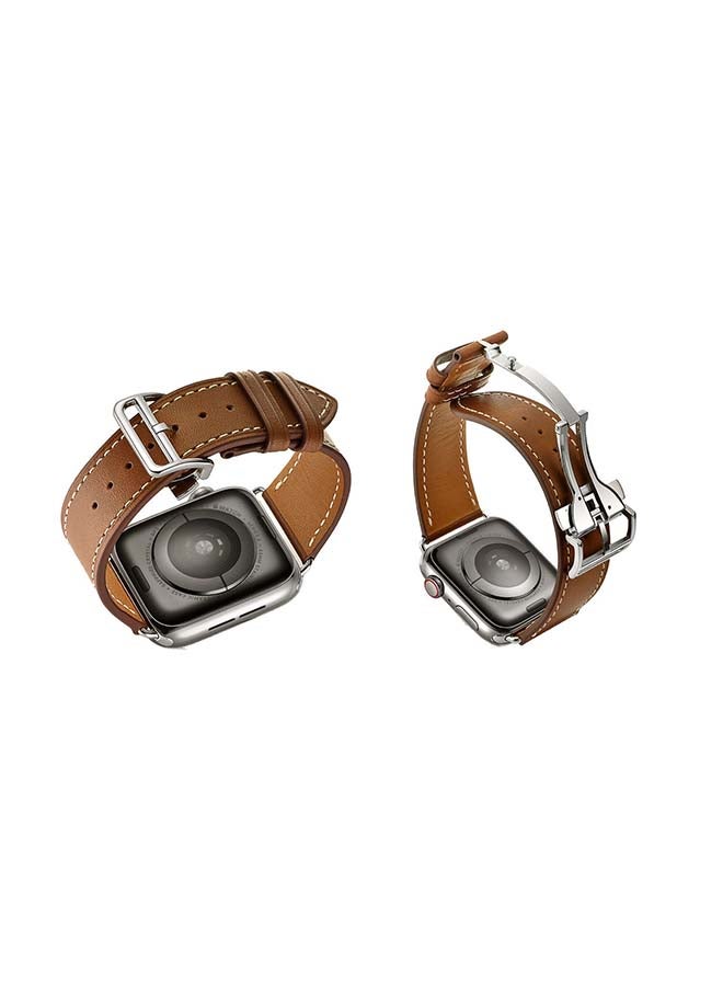Perfii - Genuine Leather Replacement Band For Apple Watch Series 6/SE/5/4/3/2/1 Classic Brown - Image 1