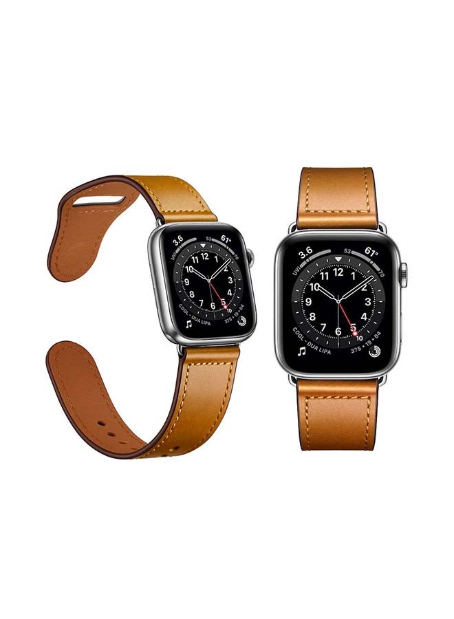 Perfii - Genuine Leather Replacement Band For Apple Watch Series 6/SE/5/4/3/2/1 Yellowish Brown - Image 1