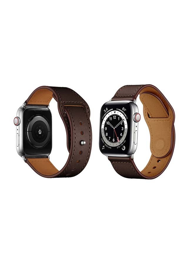 Perfii - Genuine Leather Replacement Band For Apple Watch Series 6/SE/5/4/3/2/1 Dark Brown - Image 1