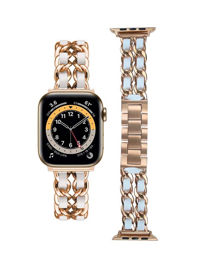 Perfii - Chain Leather Replacement Band For Apple Watch Series 6/SE/5/4/3/2/1 Rose Gold White - Image 1