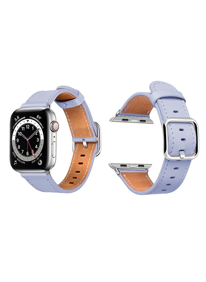 Perfii - Leather Replacement Band For Apple Watch Series 6/SE/5/4/3/2/1 Light Blue - Image 1
