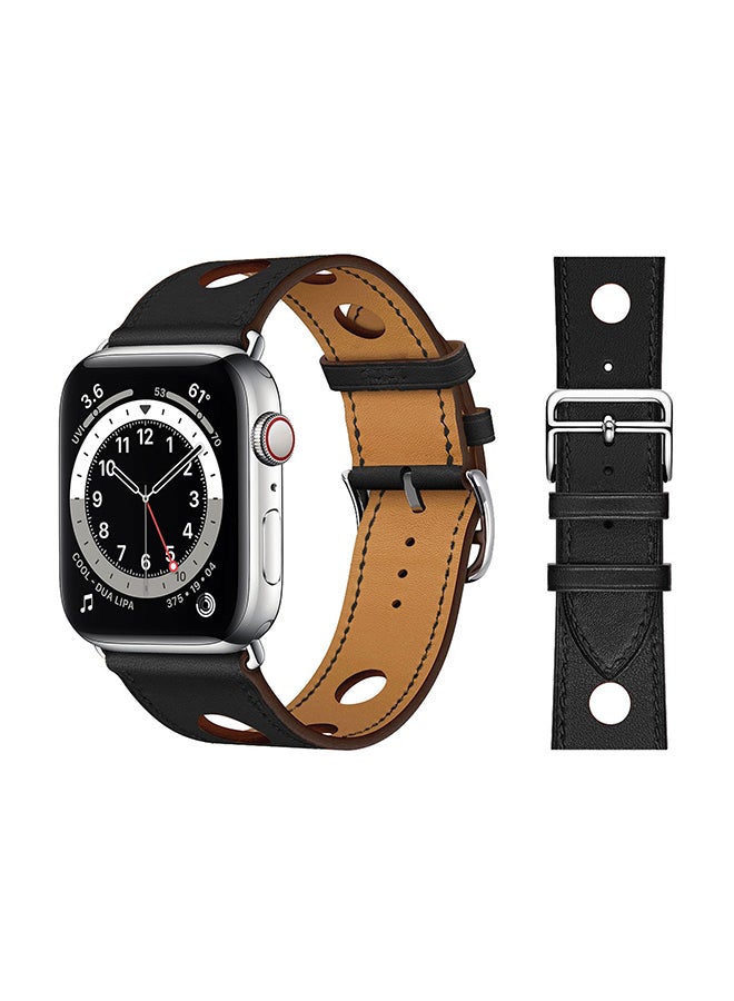 Perfii - Leather Replacement Band For Apple Watch Series 6/SE/5/4/3/2/1 Black - Image 1