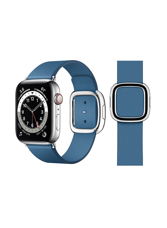 Perfii - Leather Replacement Band For Apple Watch Series 6/SE/5/4/3/2/1 Cape Blue - Image 1