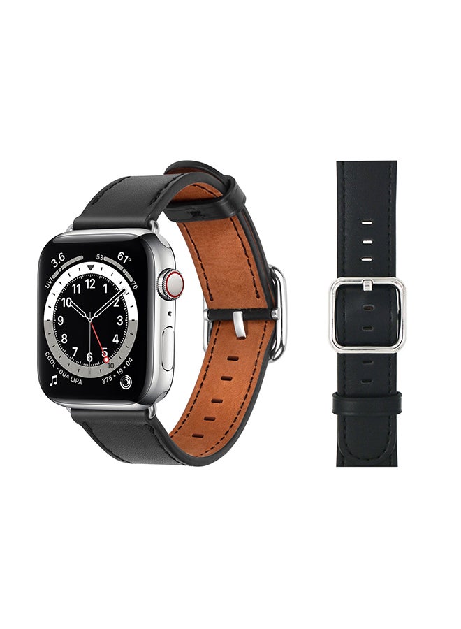 Perfii - Leather Replacement Band For Apple Watch Series 6/SE/5/4/3/2/1 Black - Image 1
