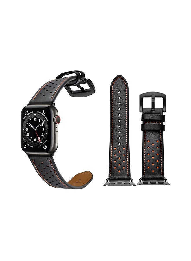 بيرفيي سوار بديل من الجلد الأصلي لساعة يد أبل سيريس 6/Se/5/4/3/2/1 أسود