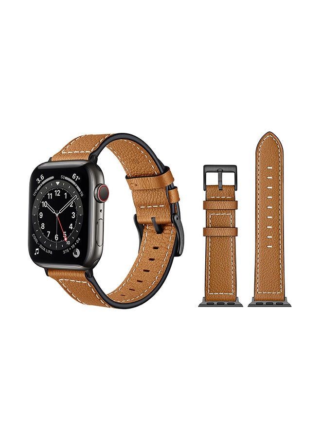 Perfii - Leather Replacement Band For Apple Watch Series 6/SE/5/4/3/2/1 Camel Brown - Image 1