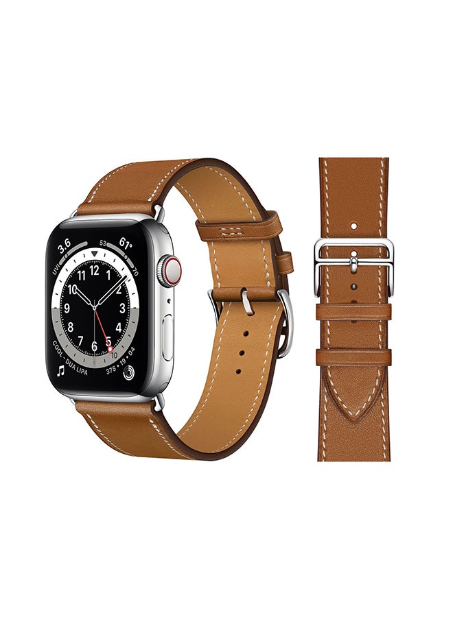 Perfii - Genuine Leather Replacement Band For Apple Watch Series 6/SE/5/4/3/2/1 Brown - Image 1