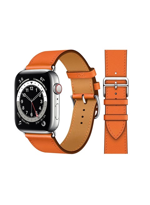 Genuine Leather Replacement Band For Apple Watch Series 6/SE/5/4/3/2/1 Orange Swift