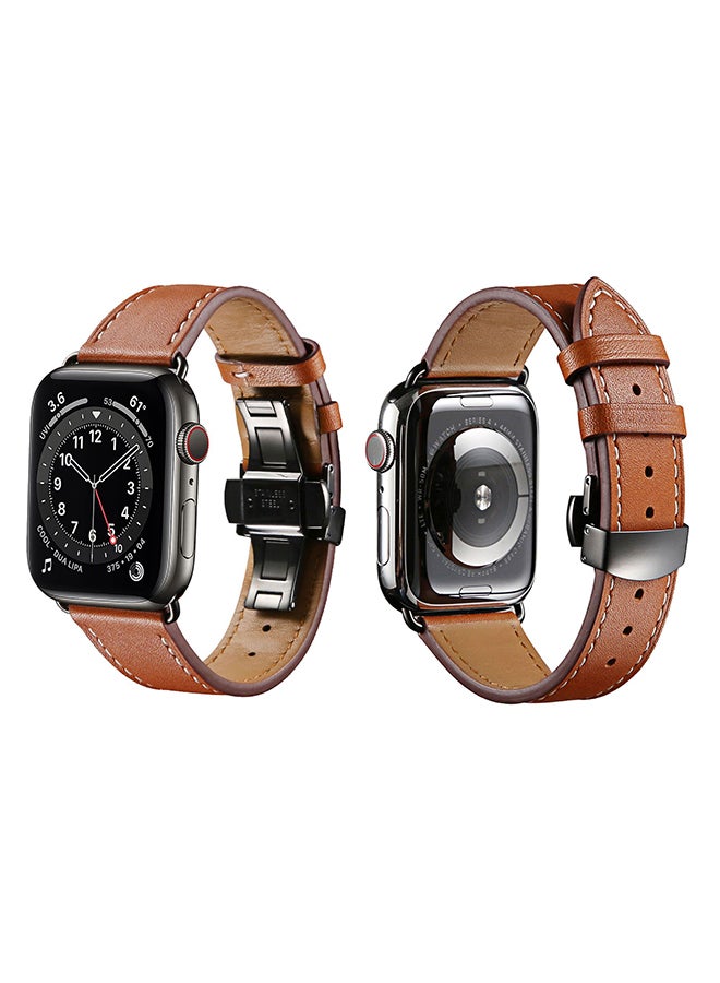 Perfii Genuine Leather Replacement Band For Apple Watch Series 6/SE/5/4/3/2/1 Brown
