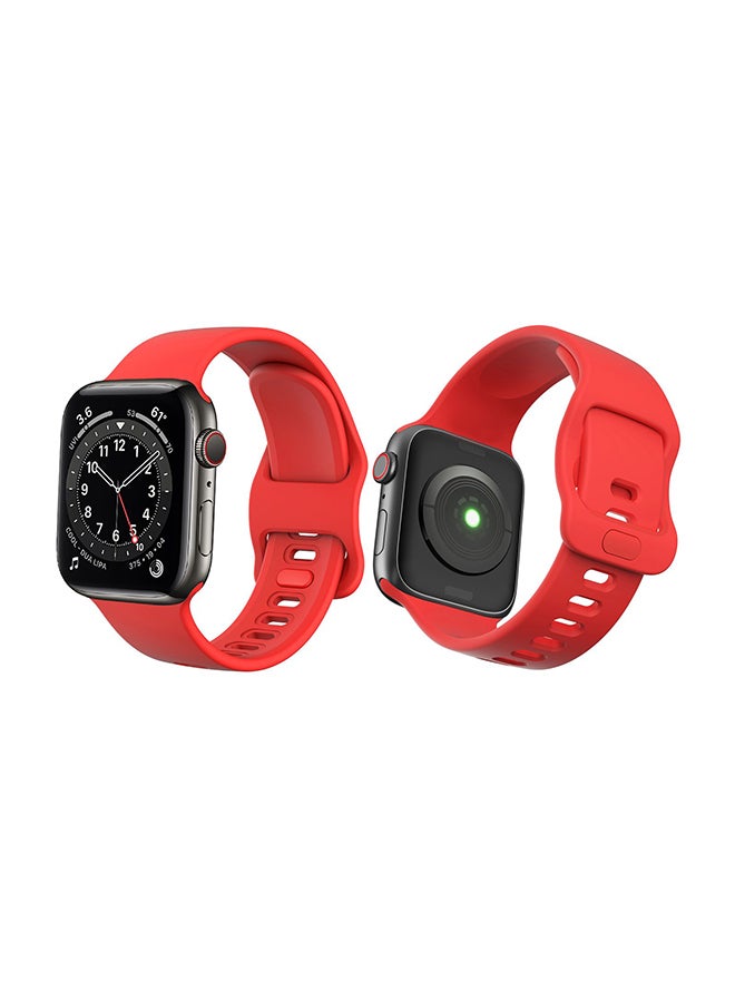Perfii - Flatpin Silicon Replacement Band For Apple Watch Series 6/SE/5/4/3/2/1 Red - Image 1