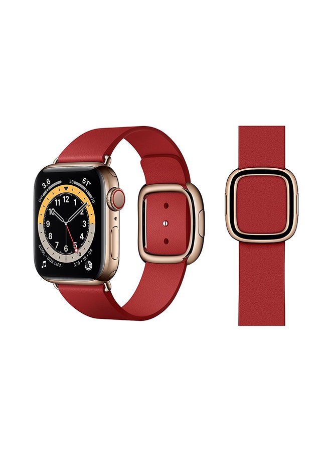 Perfii - Leather Replacement Band For Apple Watch Series 6/SE/5/4/3/2/1 Ruby Red - Image 1
