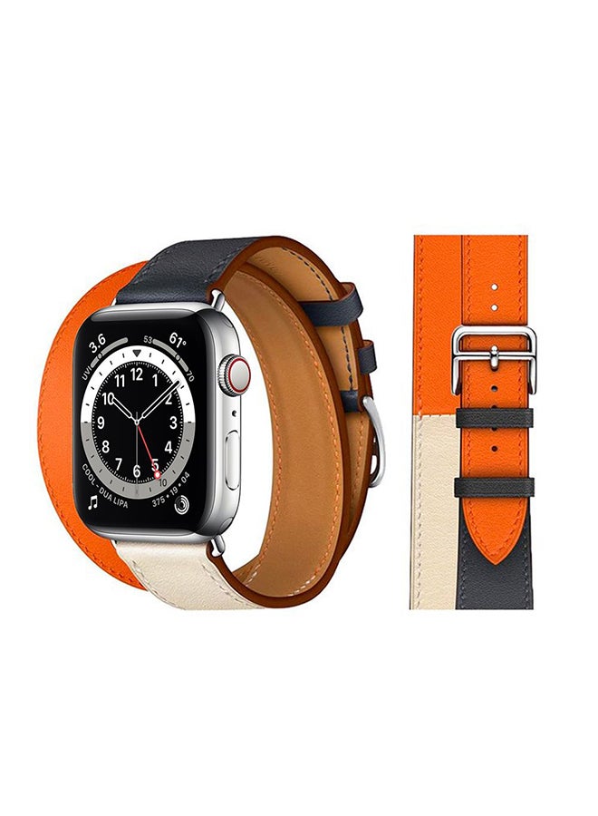 Perfii - Double Tour Leather Replacement Band For Apple Watch Series 6/SE/5/4/3/2/1 Indigo Blue - Image 1