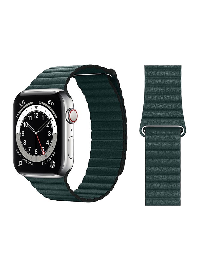 Perfii - Leather Replacement Band For Apple Watch Series 6/SE/5/4/3/2/1 Forest Green - Image 1