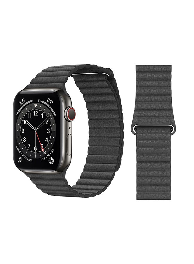 Perfii - Leather Replacement Band For Apple Watch Series 6/SE/5/4/3/2/1 Black - Image 1
