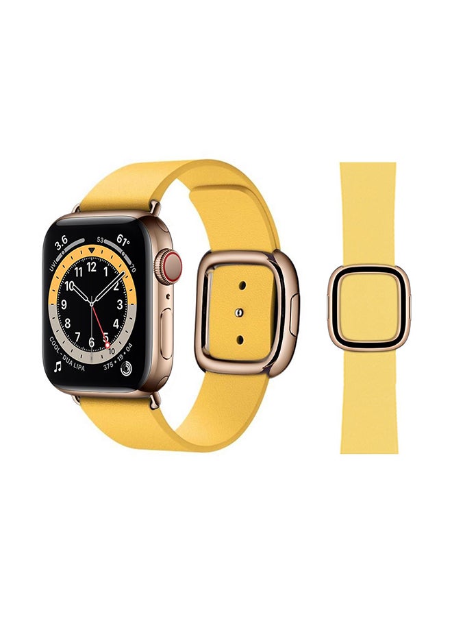 Perfii - Leather Replacement Band For Apple Watch Series 6/SE/5/4/3/2/1 Yellow - Image 1