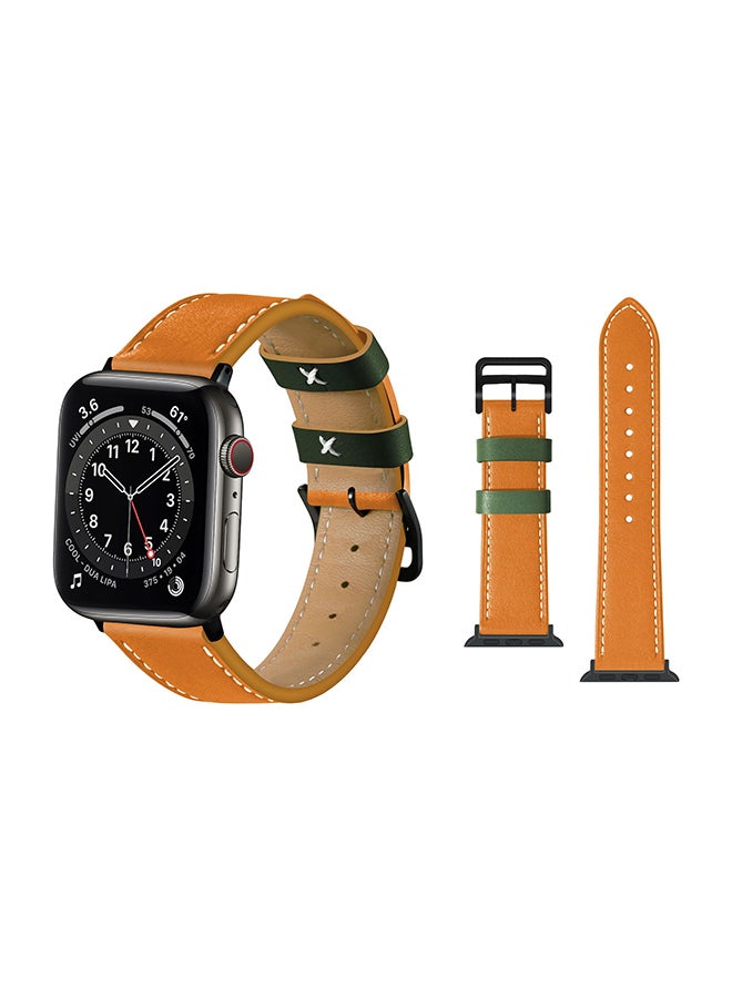 Perfii - Genuine Leather Replacement Band For Apple Watch Series 6/SE/5/4/3/2/1 Orange - Image 1