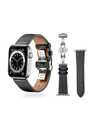 Genuine Leather Replacement Band For Apple Watch Series 6/SE/5/4/3/2/1 Black White - v1610521275/N43430712A_1