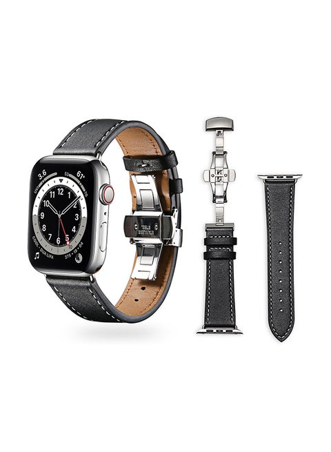 Genuine Leather Replacement Band For Apple Watch Series 6/SE/5/4/3/2/1 Black White
