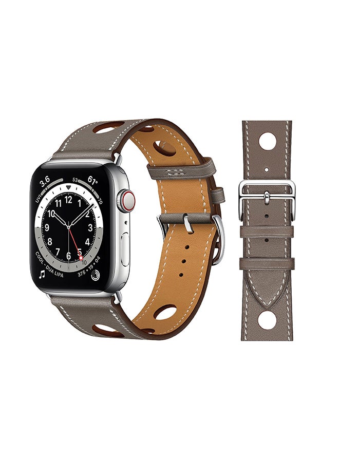 Perfii - Leather Replacement Band For Apple Watch Series 6/SE/5/4/3/2/1 Grey - Image 1