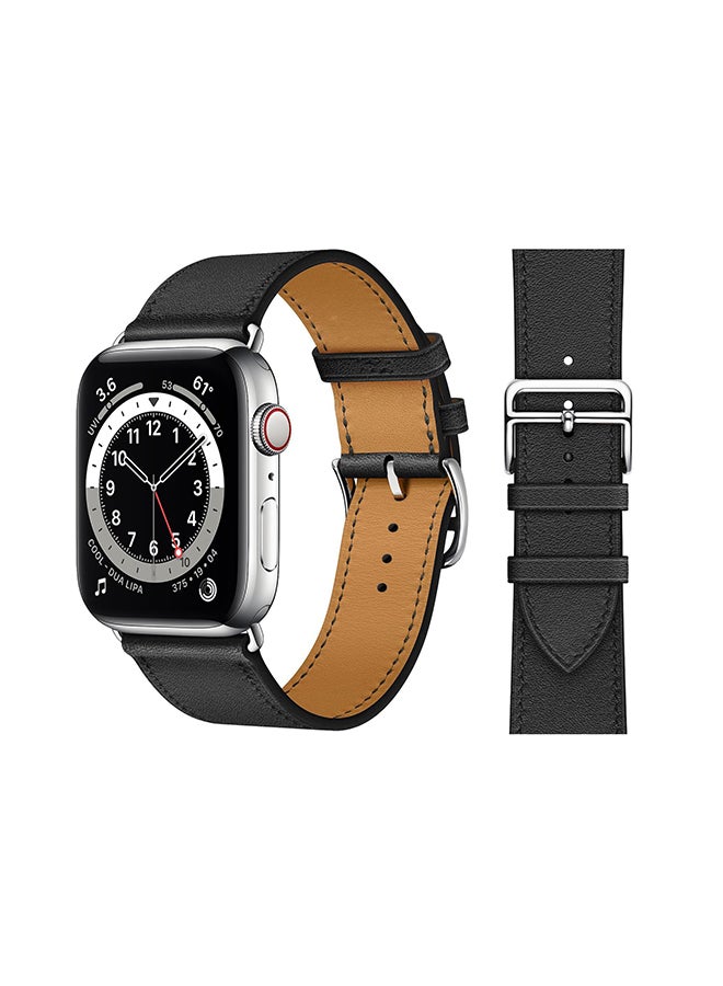 Perfii - Genuine Leather Replacement Band For Apple Watch Series 6/SE/5/4/3/2/1 Black - Image 1