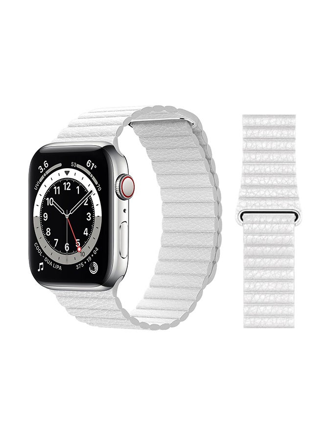 Perfii - Leather Replacement Band For Apple Watch Series 6/SE/5/4/3/2/1 - Size White - Image 1