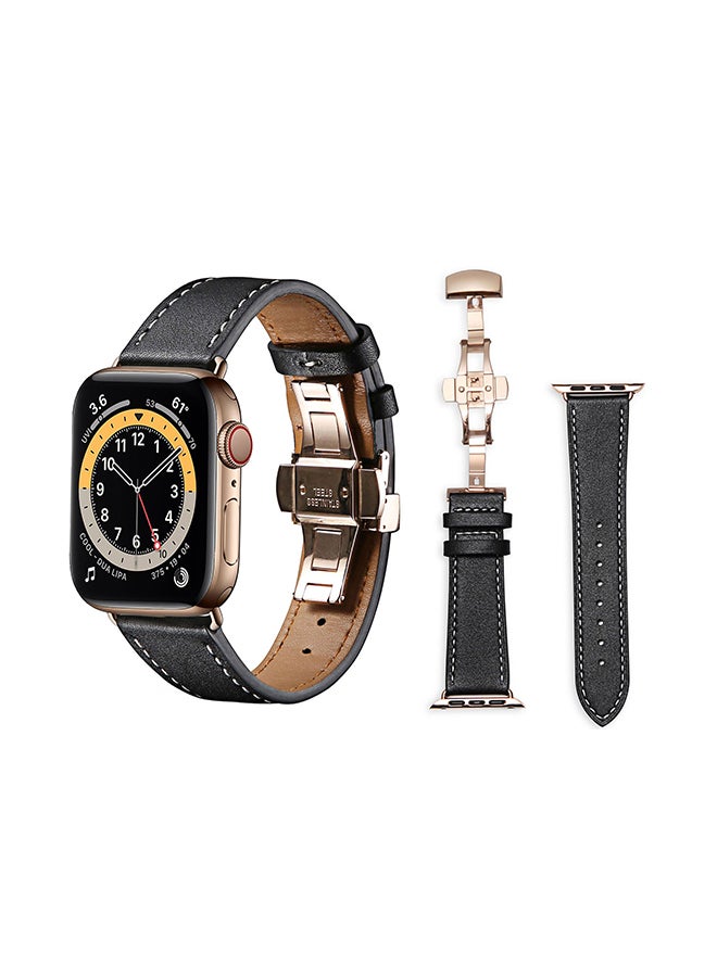 Perfii Genuine Leather Replacement Band For Apple Watch Series 6/SE/5/4/3/2/1 Black White