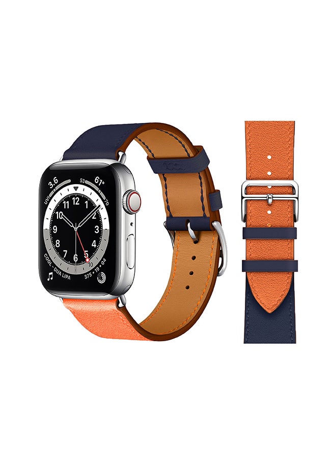 Perfii - Genuine Leather Replacement Band For Apple Watch Series 6/SE/5/4/3/2/1 Indigo Blue Orange - Image 1