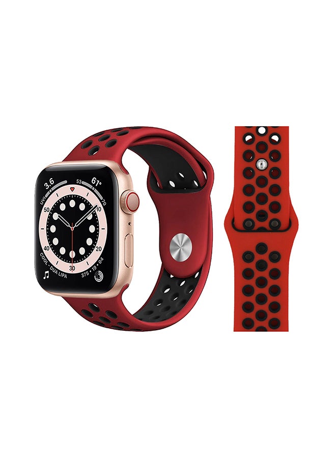 Perfii - Replacement Band For Apple Watch Series 6/SE/5/4/3/2/1 Red Black - Image 1