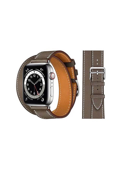 Double Tour Leather Replacement Band For Apple Watch Series 6/SE/5/4/3/2/1 Grey