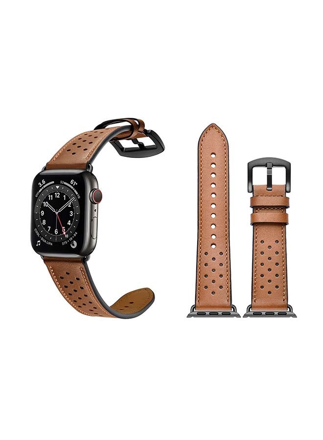 Perfii - Genuine Leather Replacement Band For Apple Watch Series 6/SE/5/4/3/2/1 Brown - Image 1