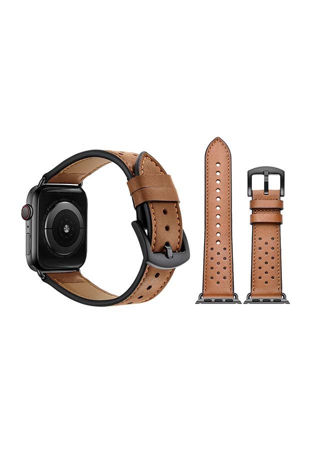 Perfii - Genuine Leather Replacement Band For Apple Watch Series 6/SE/5/4/3/2/1 Brown - Image 1