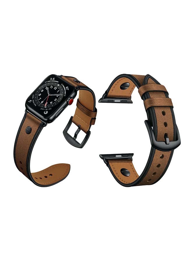 Perfii One Rivet Leather Replacement Band For Apple Watch Series 6/SE/5/4/3/2/1 Rough Brown - Image 2