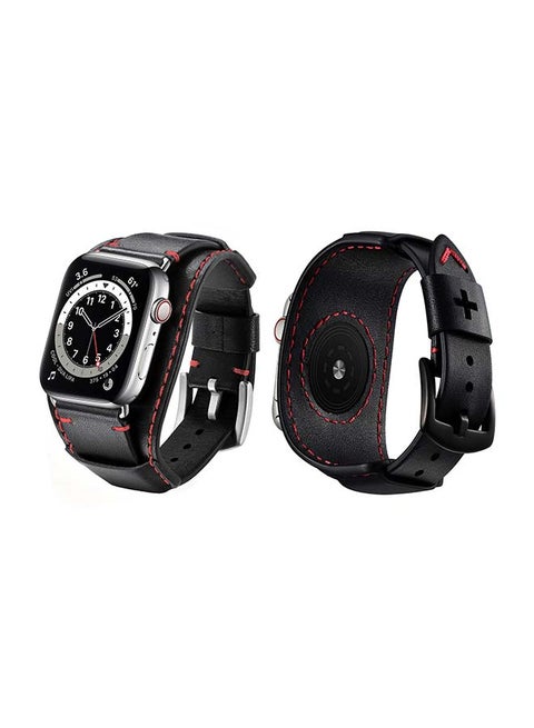 Bracelet Leather Replacement Band For Apple Watch Series 6/SE/5/4/3/2/1 Black Red