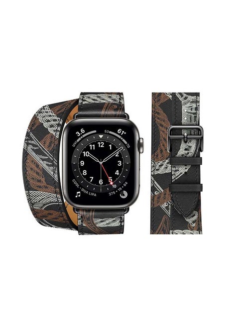 Double Tour Leather Replacement Band For Apple Watch Series 6/SE/5/4/3/2/1 Noir Black