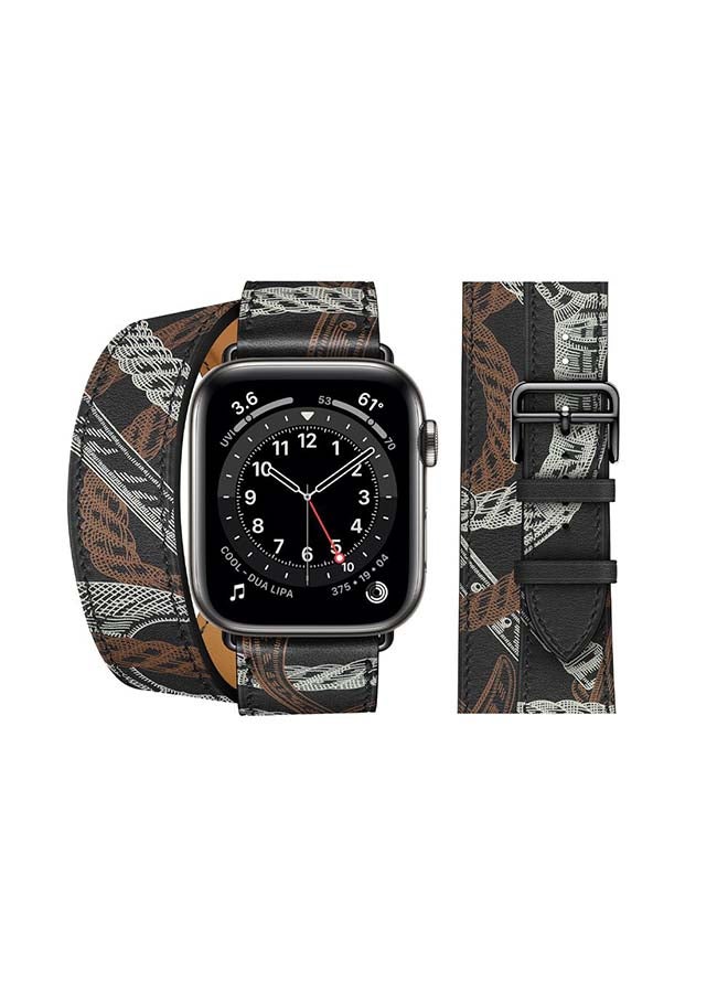 Perfii - Double Tour Leather Replacement Band For Apple Watch Series 6/SE/5/4/3/2/1 Noir Black - Image 1