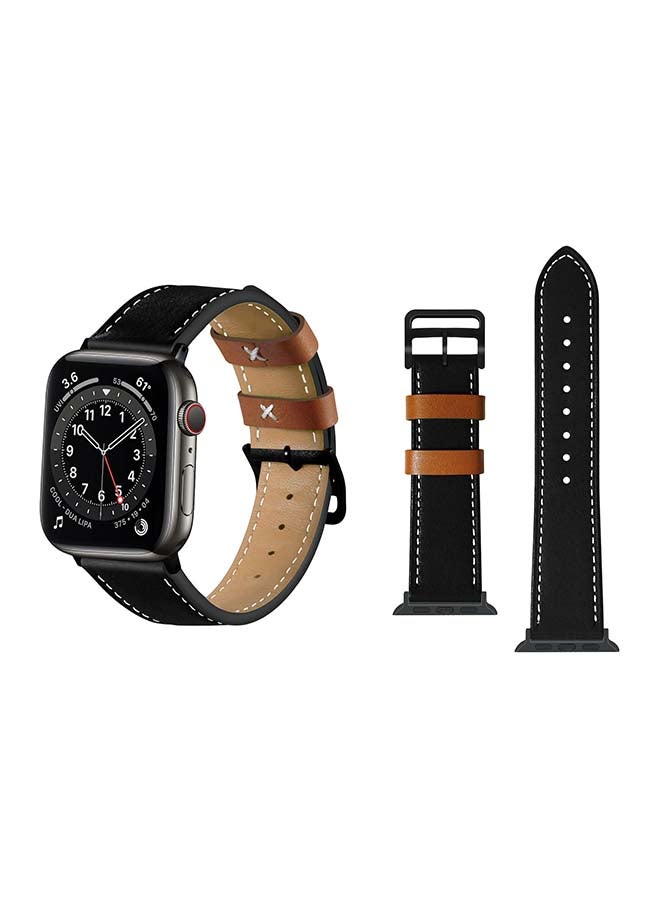Perfii Genuine Leather Replacement Band For Apple Watch Series 6/SE/5/4/3/2/1 Black