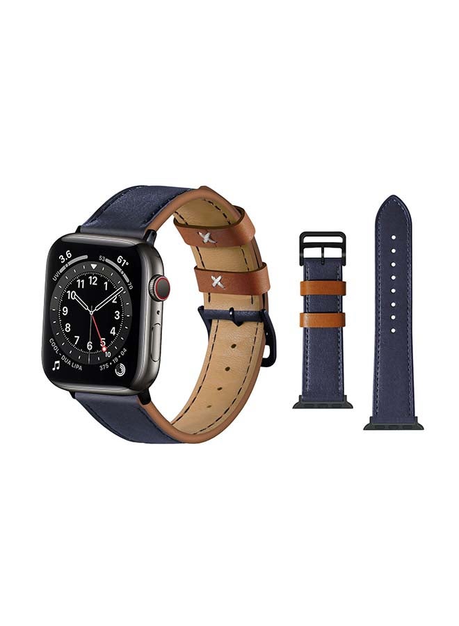 Perfii Genuine Leather Replacement Band For Apple Watch Series 6/SE/5/4/3/2/1 Royal Blue
