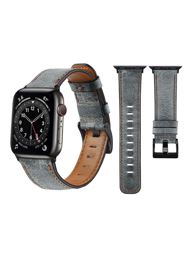 Perfii Retro Leather Replacement Band For Apple Watch Series 6/SE/5/4/3/2/1 Grey
