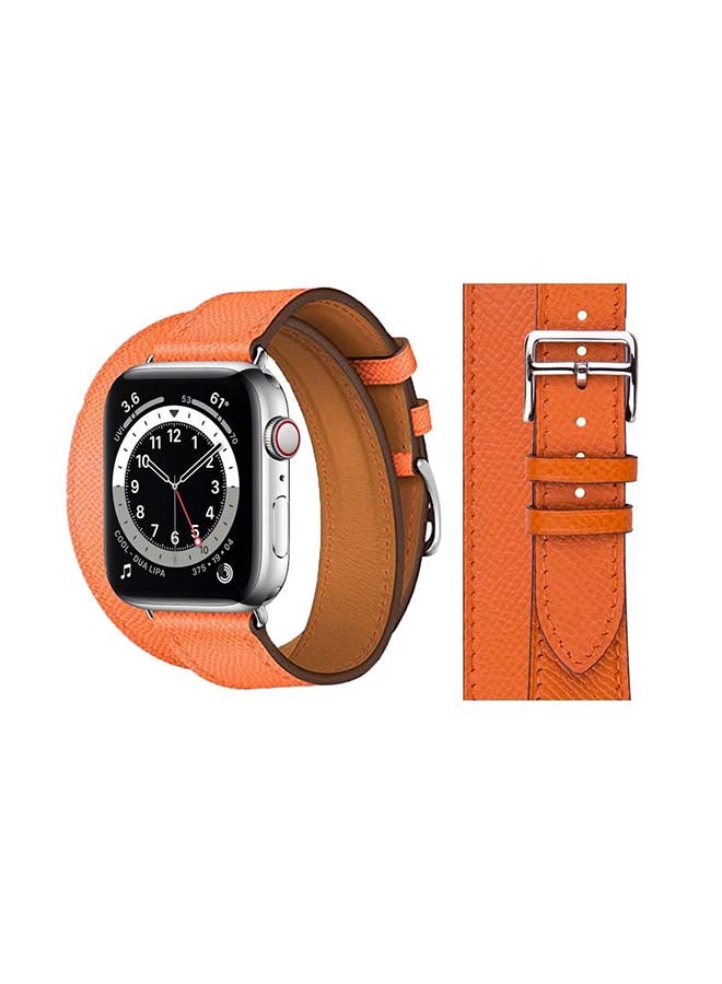 Perfii - Double Tour Leather Replacement Band For Apple Watch Series 6/SE/5/4/3/2/1 Feu Epsom - Image 1