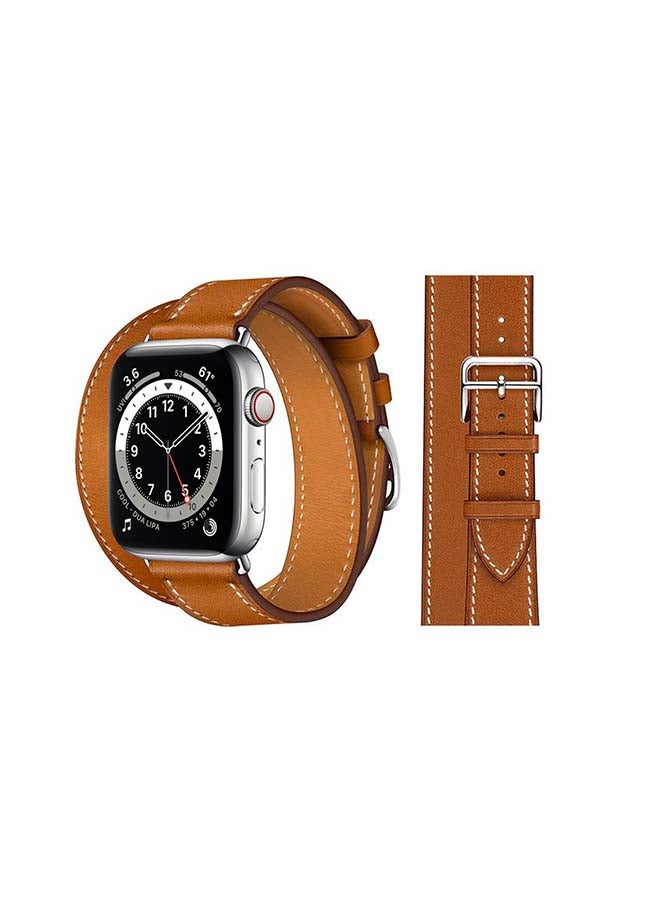 Perfii - Double Tour Leather Replacement Band For Apple Watch Series 6/SE/5/4/3/2/1 Brown - Image 1