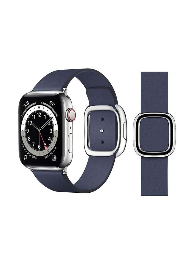 Perfii - Leather Replacement Band For Apple Watch Series 6/SE/5/4/3/2/1 Dark Blue - Image 1