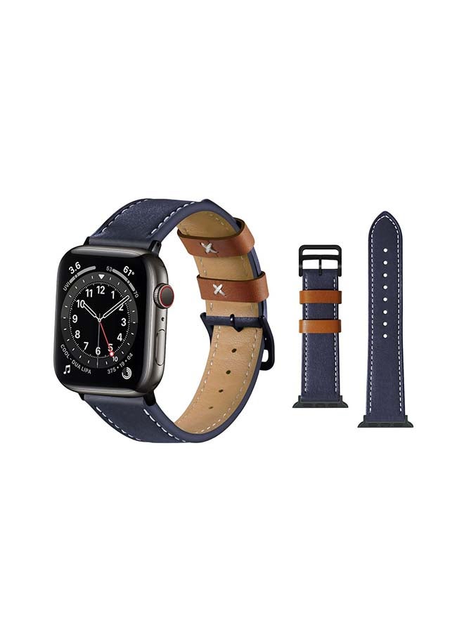 Perfii - Genuine Leather Replacement Band For Apple Watch Series 6/SE/5/4/3/2/1 Royal Blue - Image 1