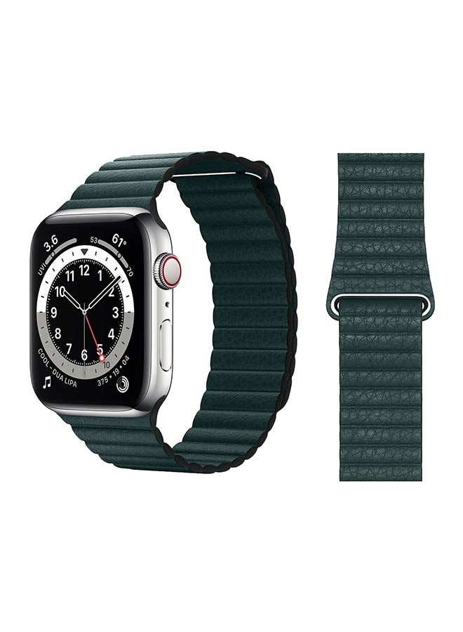 Perfii - Leather Replacement Band For Apple Watch Series 6/SE/5/4/3/2/1 Forest Green - Image 1